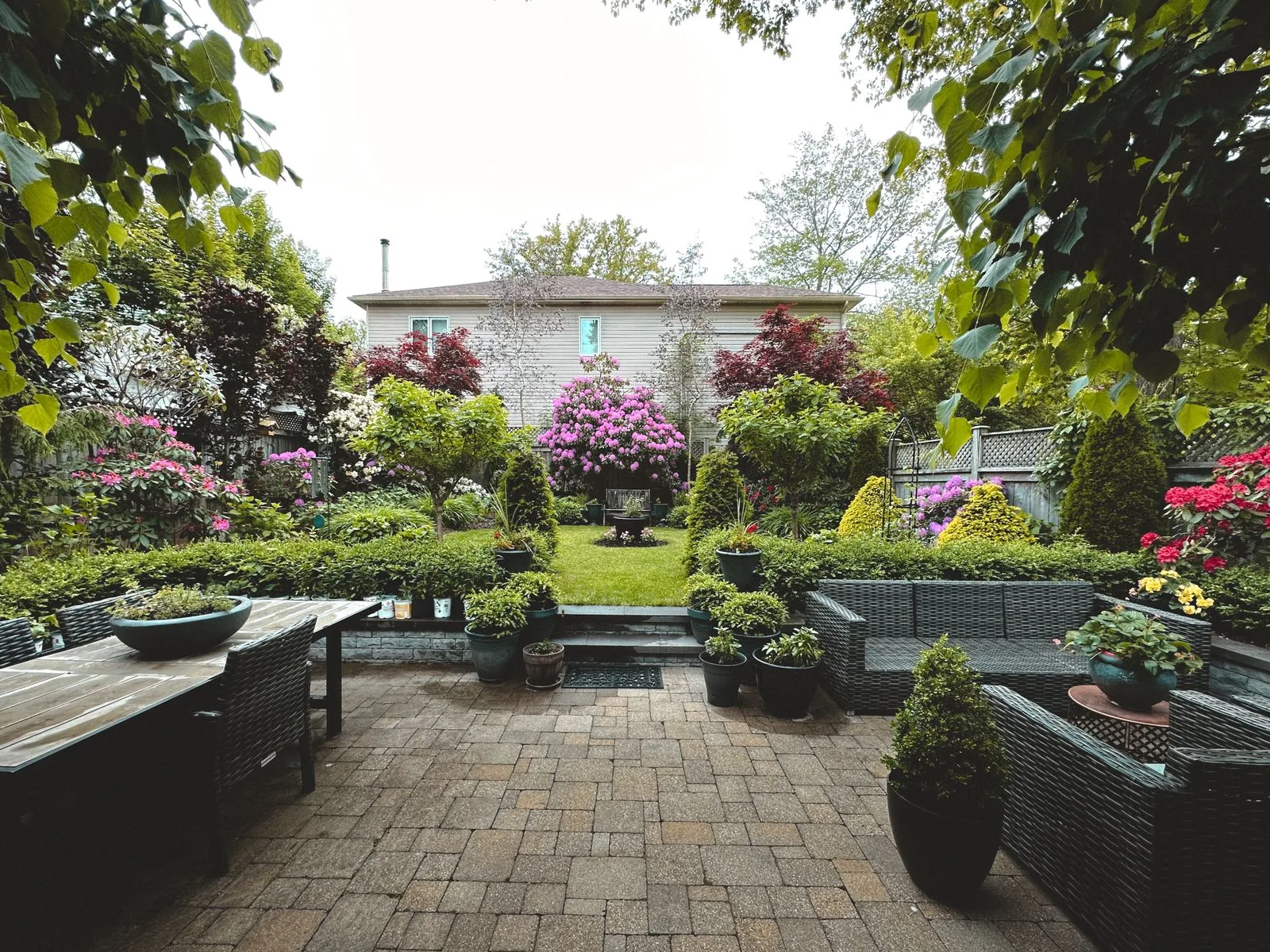 Landscaped backyard with a patio