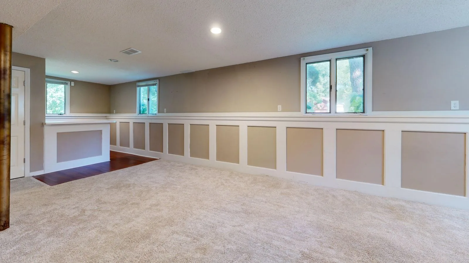 Finished basement living space in a Pacific Northwest home