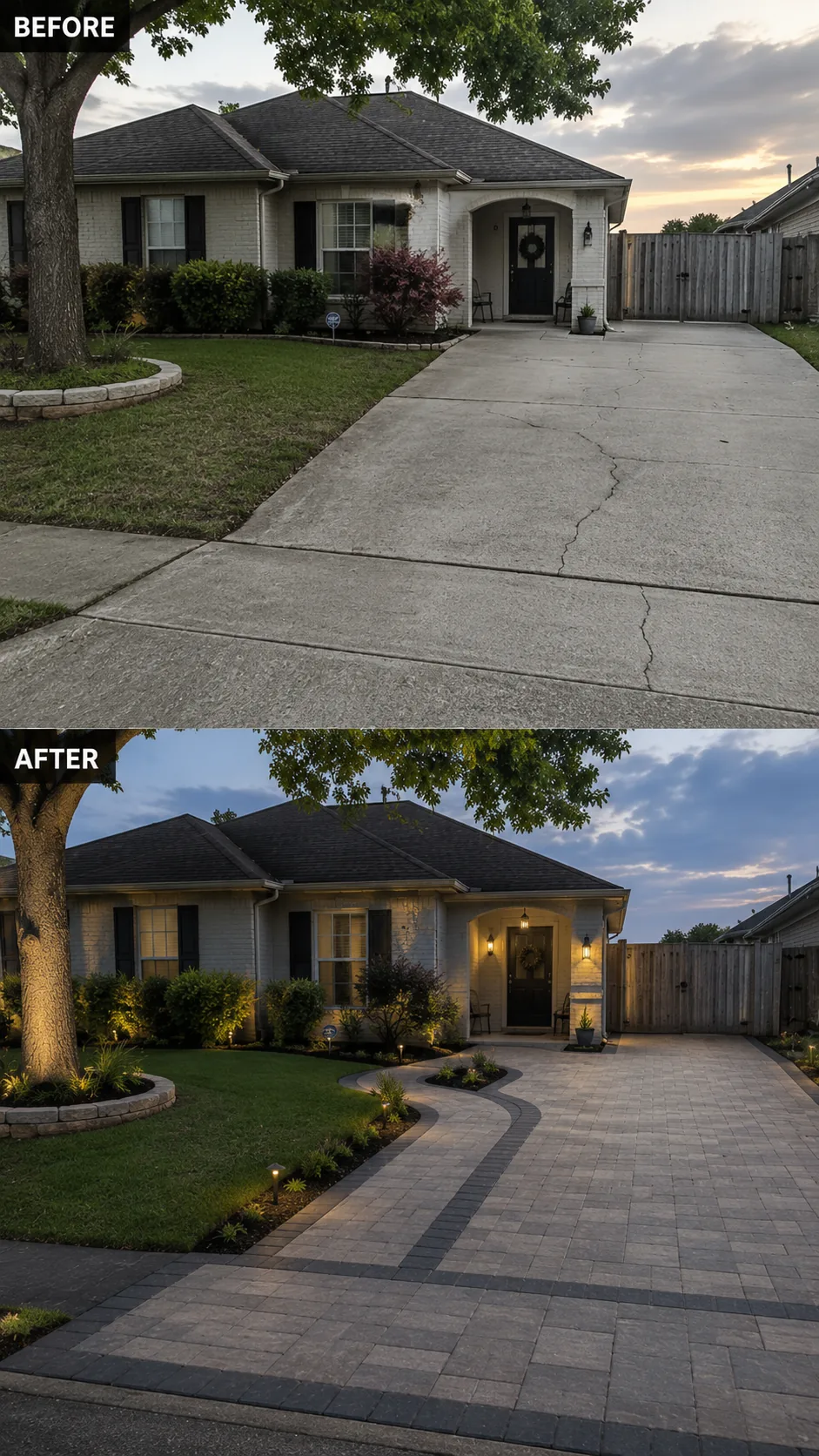 Concrete driveway leading to a garage