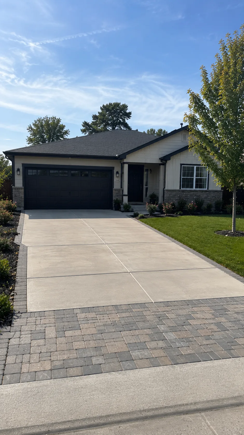 Stamped concrete patio with a stone-pattern finish
