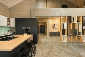 Custom home interior with high-end finishes with clean, modern finishes