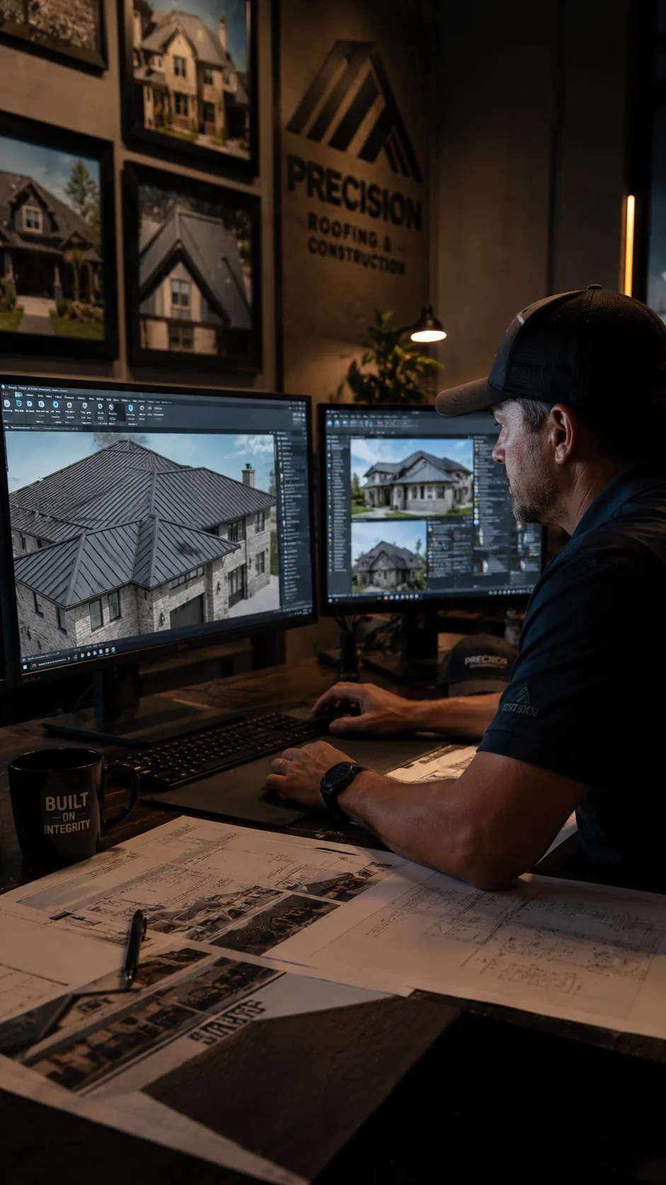 Designer creating a 3D home rendering on a computer