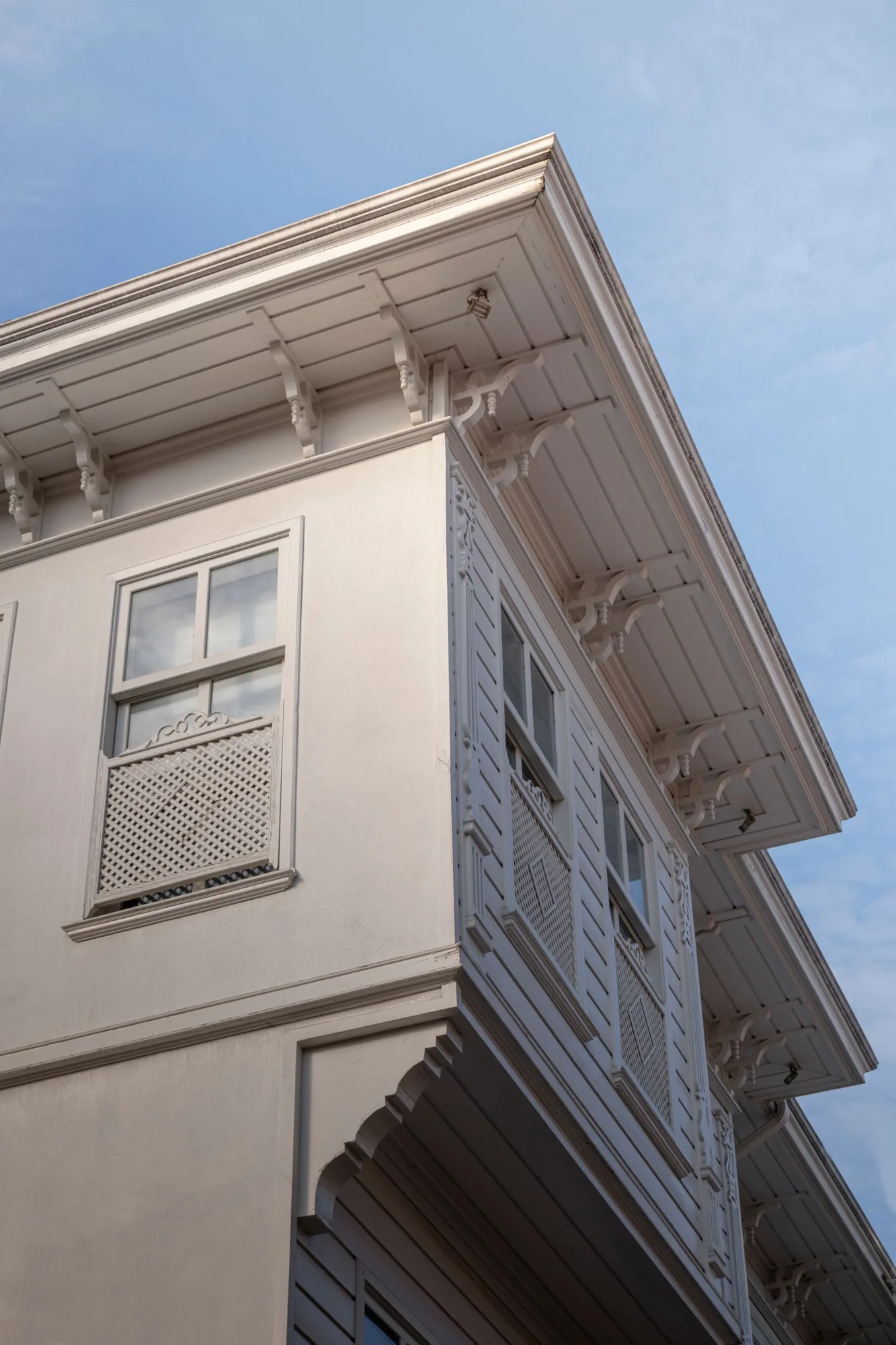 Exterior trim and fascia detail on a home with clean, modern finishes