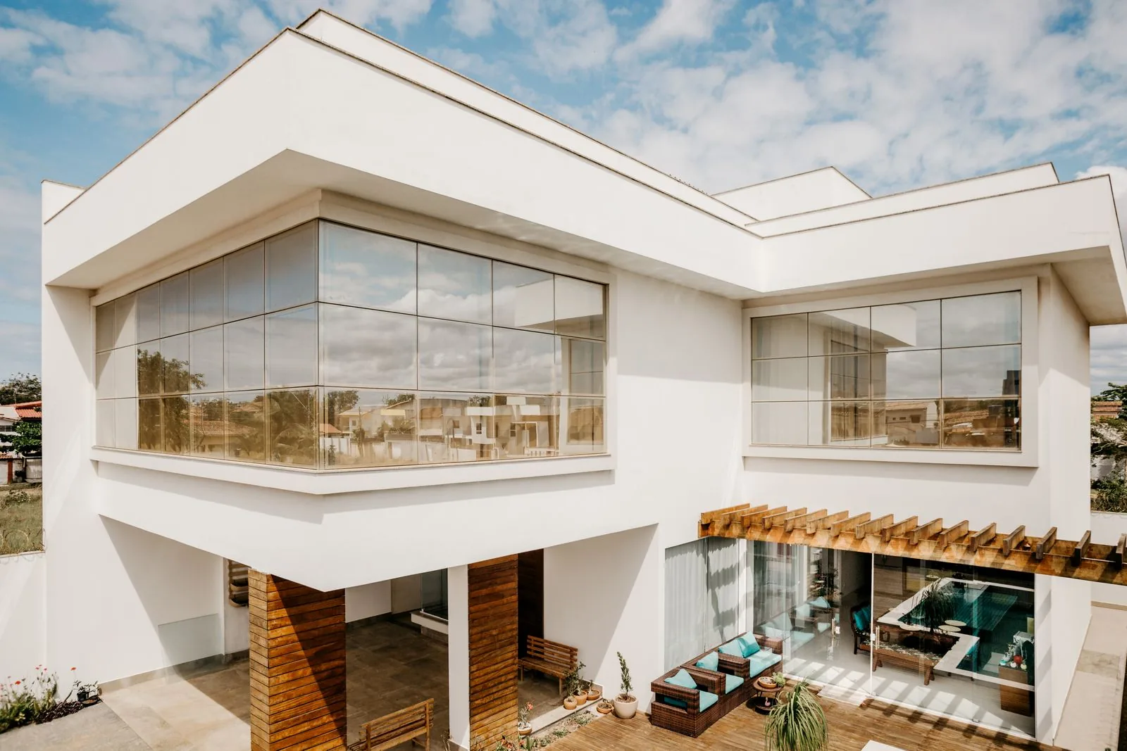 Modern home facade with natural light