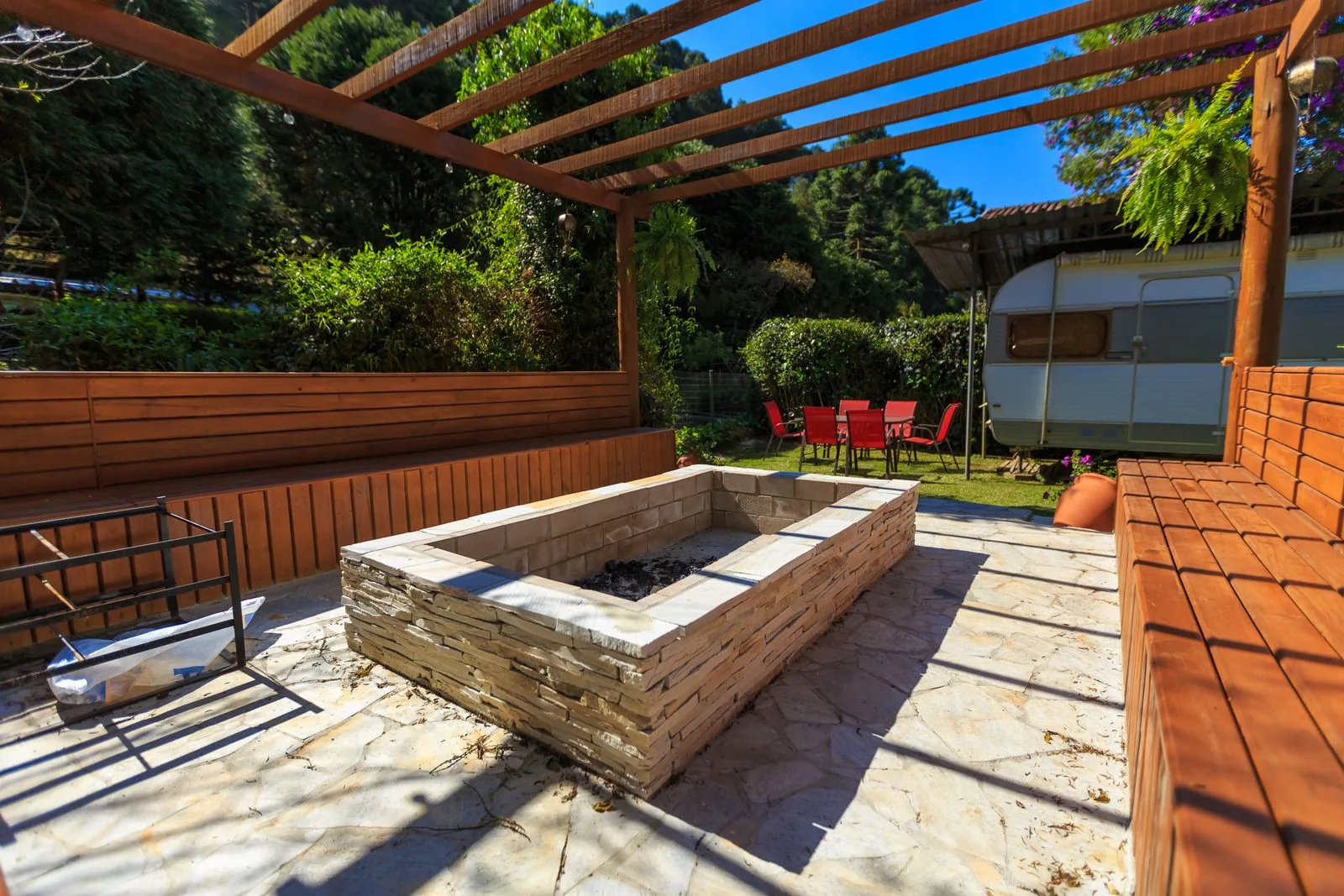 Backyard fire pit seating area