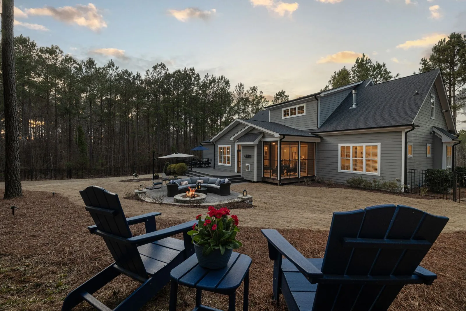 Backyard fire pit seating area