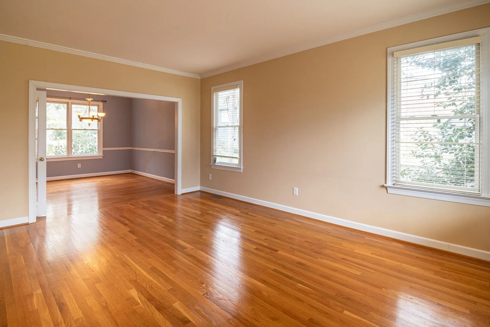 Room with newly installed hardwood flooring