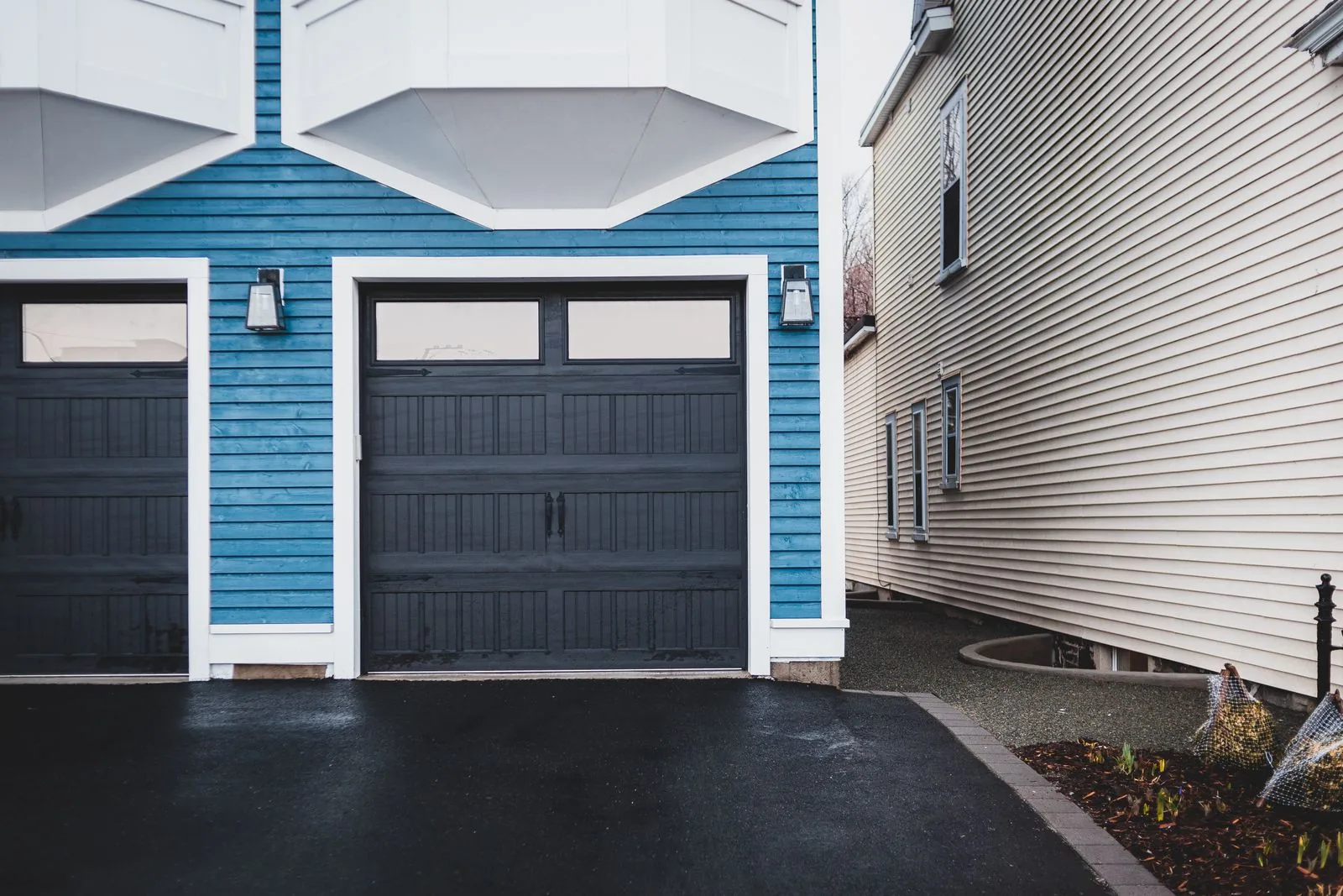 Attached residential garage exterior in a Pacific Northwest home