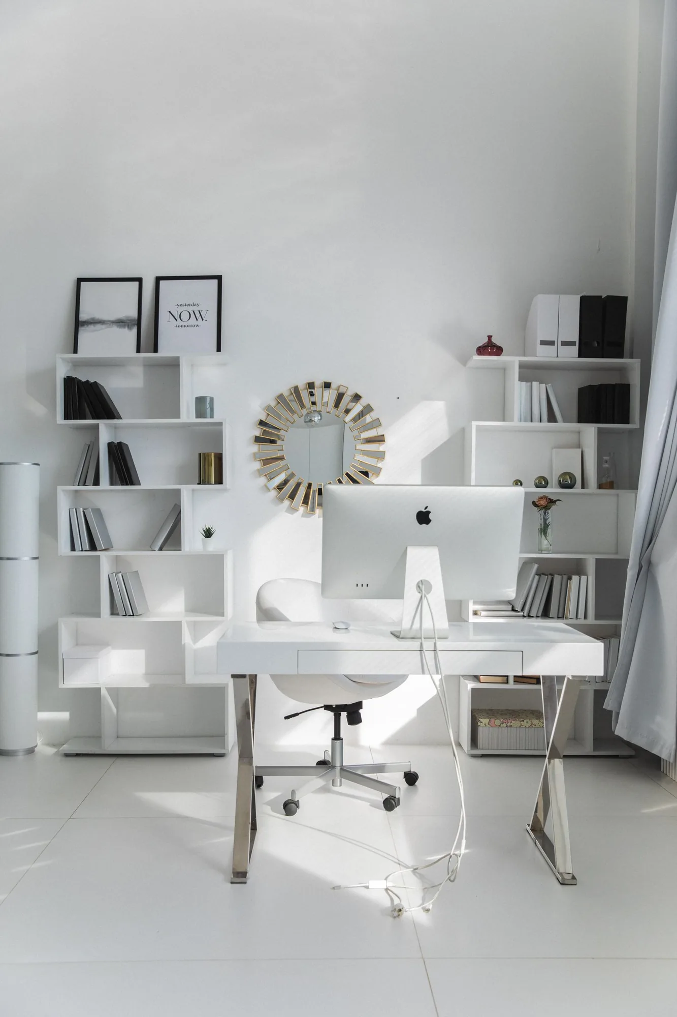 Remodeled home office with a built-in desk and shelving in a Pacific Northwest home