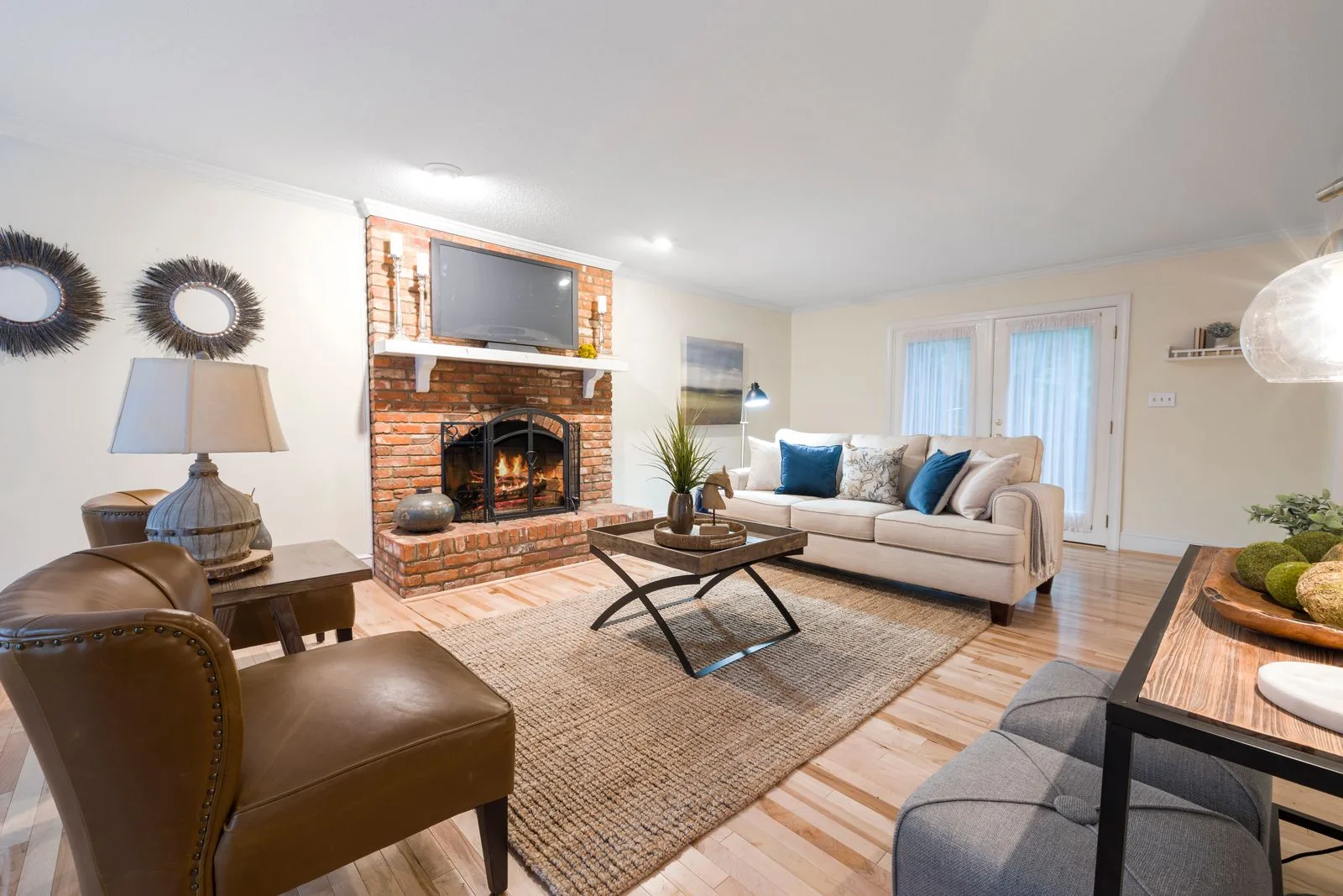Remodeled living room with clean, modern finishes
