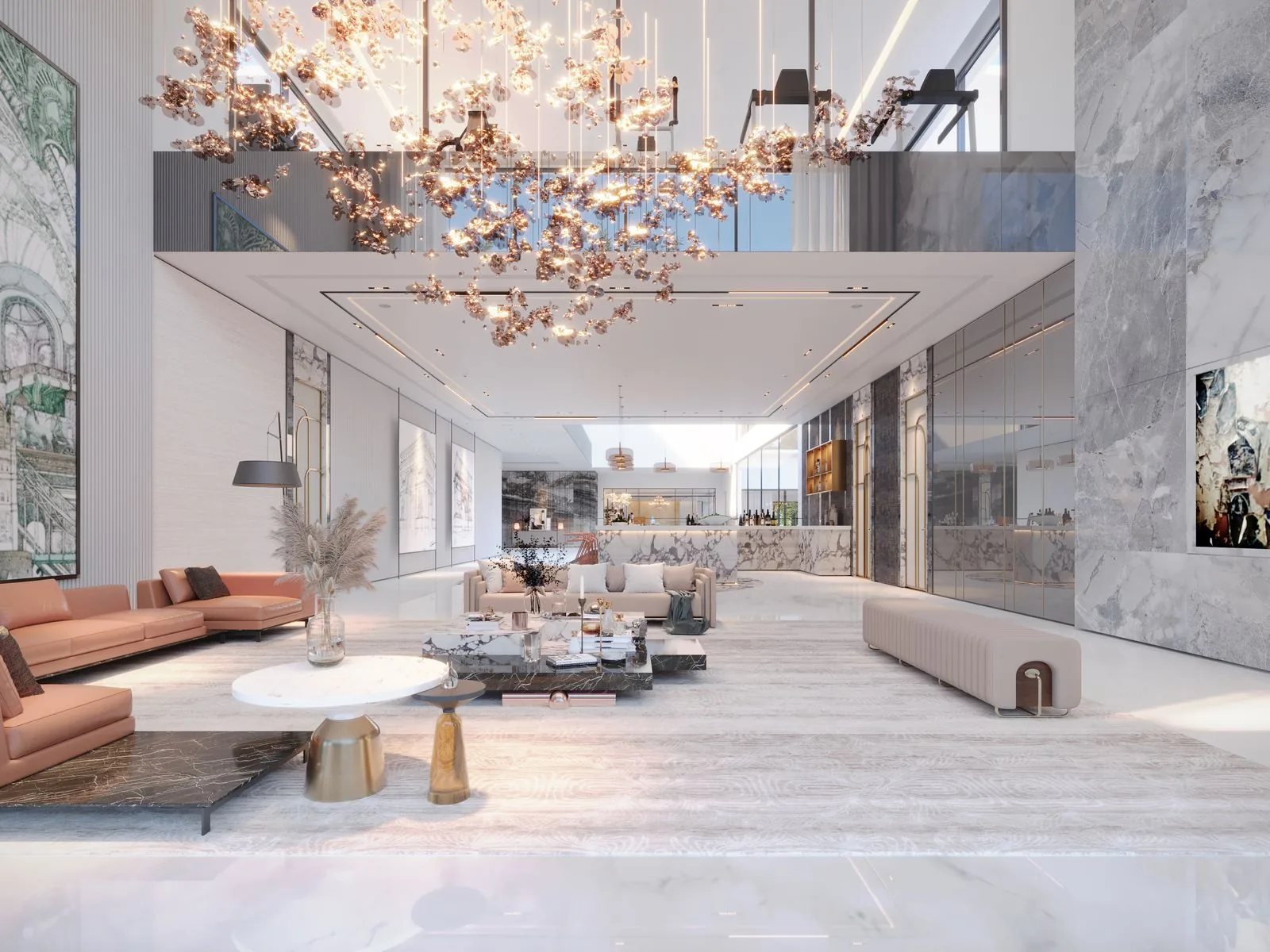 Luxury home interior living space with premium materials