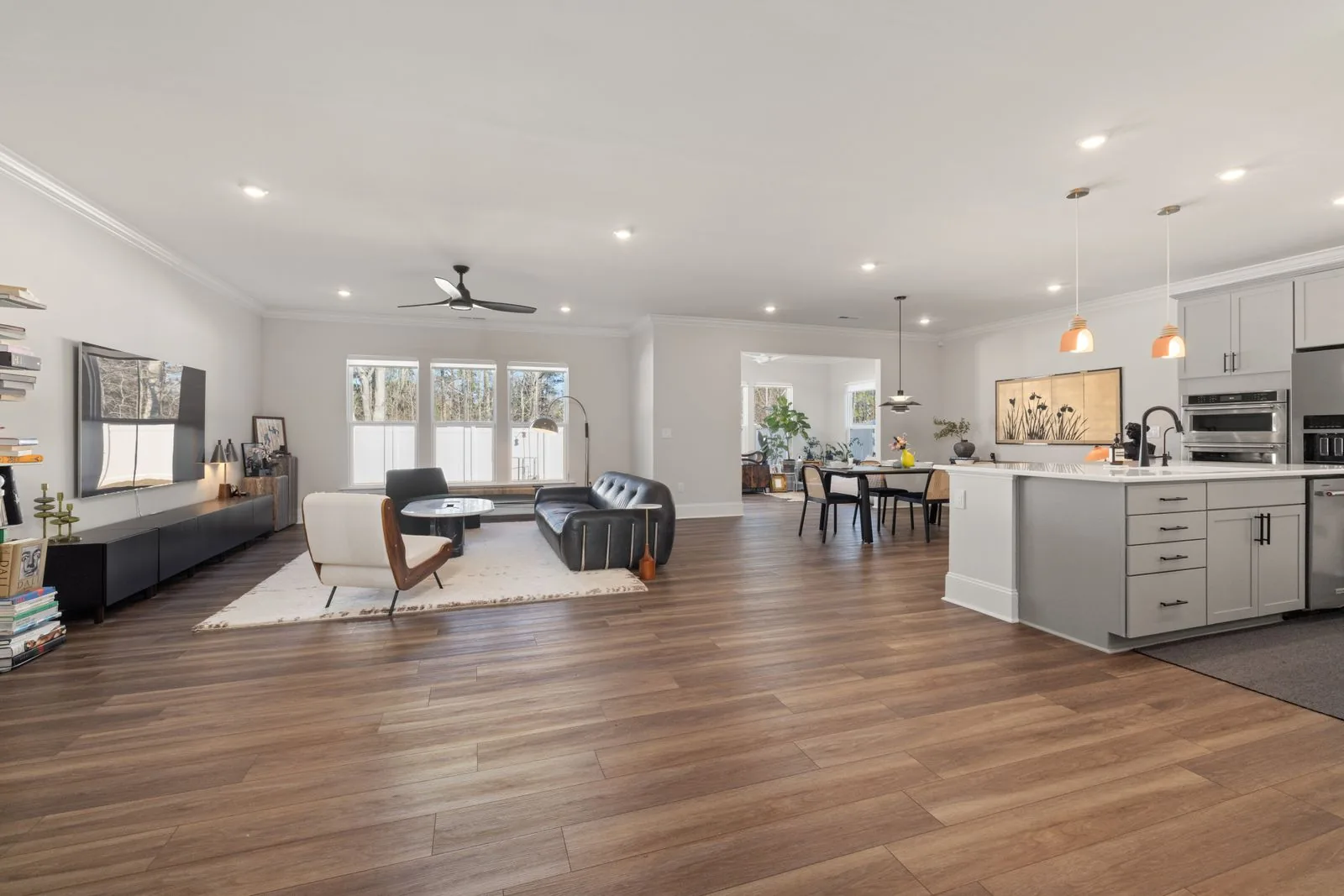 Open-concept living and kitchen space with natural light