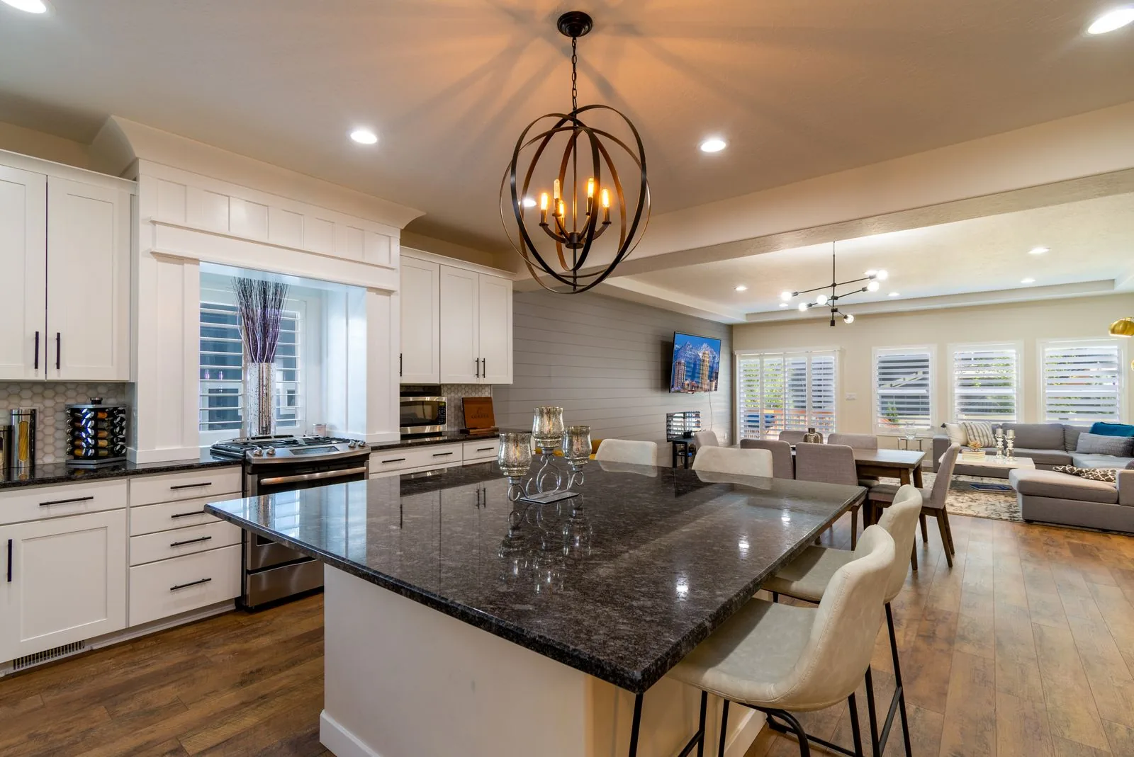 Open-concept living and kitchen space after a full remodel