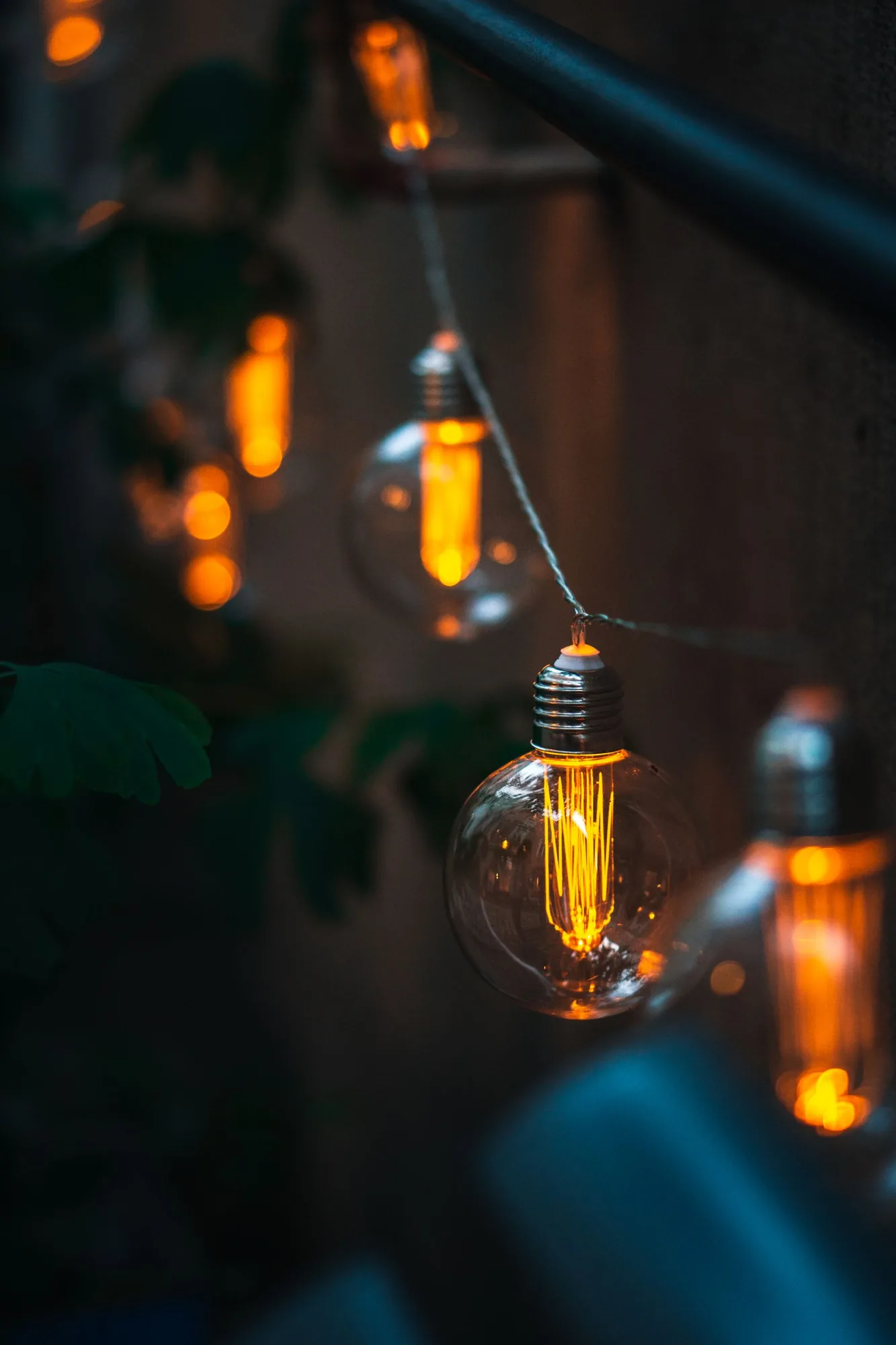 Outdoor patio and landscape lighting in the evening
