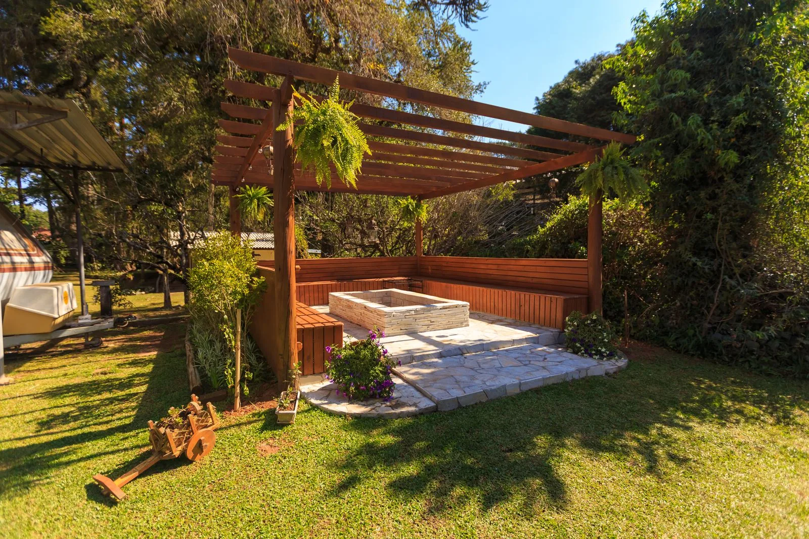 Backyard pergola in a Pacific Northwest home