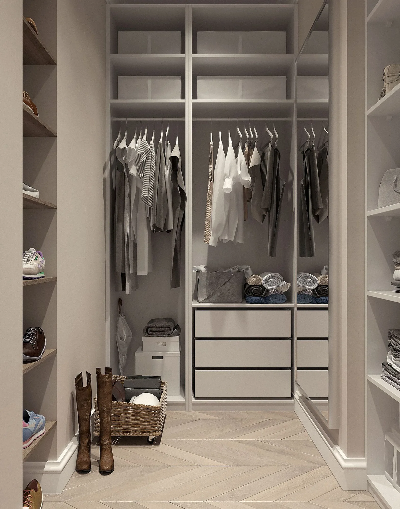 Custom walk-in closet with built-in storage