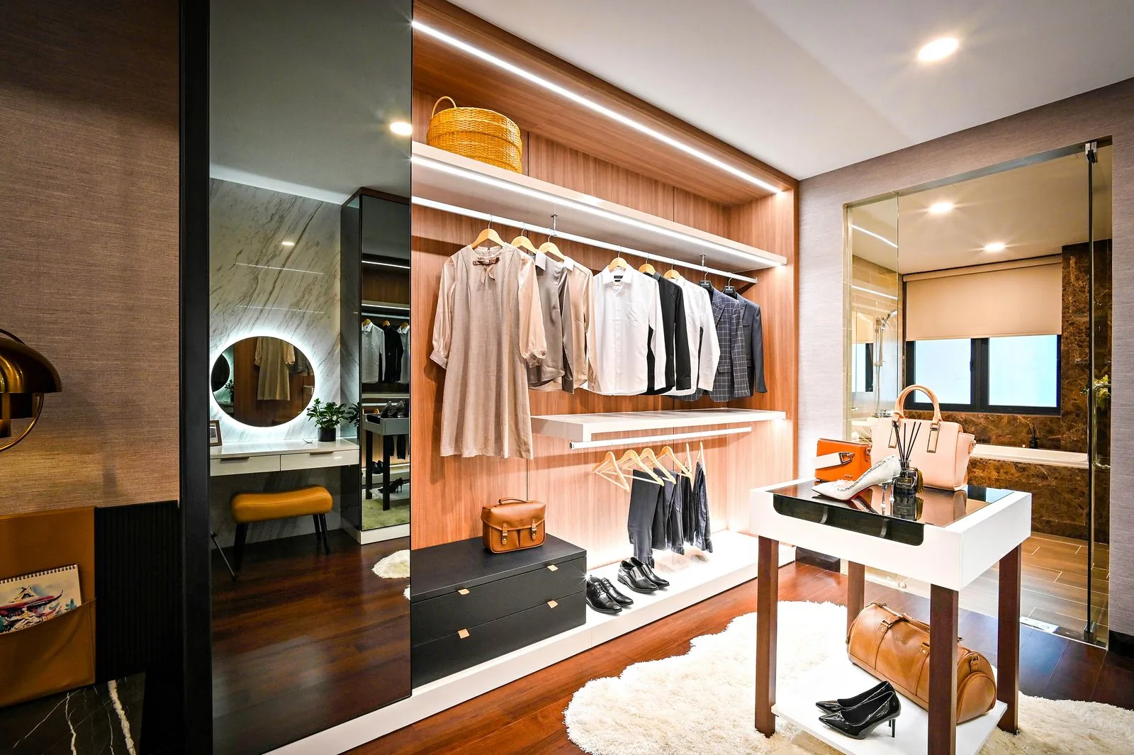Custom walk-in closet with built-in storage